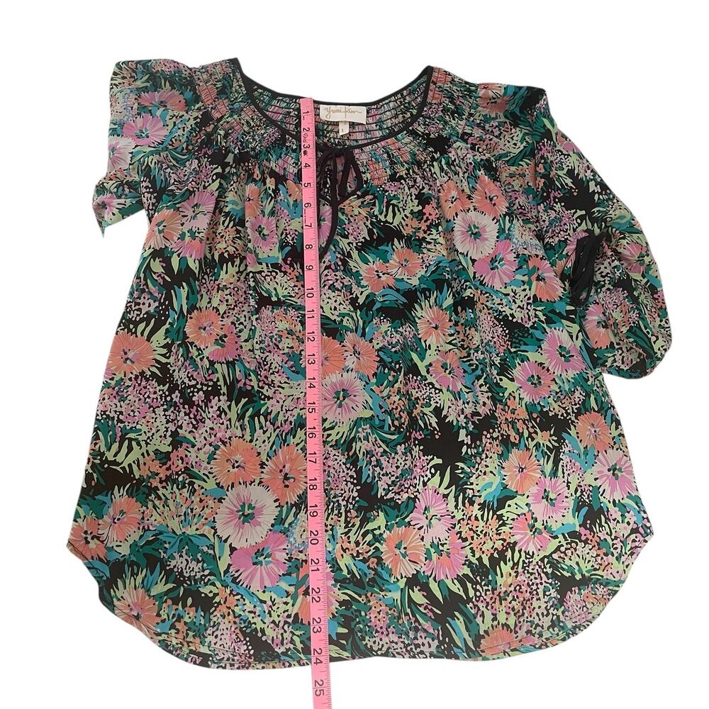 Yumi Kim Silk Floral Blouse Top Size Large Boho Bold Classic Unique - Picture 8 of 12